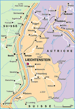 Маленькая политическая карта Лихтенштейна.
