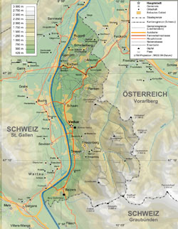Топографическая карта Лихтенштейна.