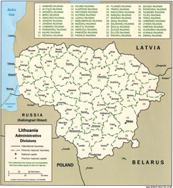 Административная карта Литвы.