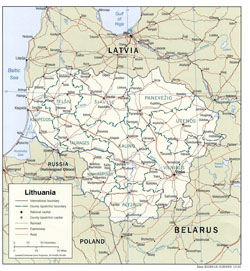 Политико-административная карта Литвы с дорогами и городами.