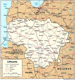 Политическая карта Литвы с дорогами и городами.