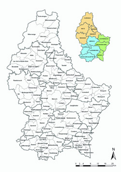 Контурная административная карта Люксембурга.