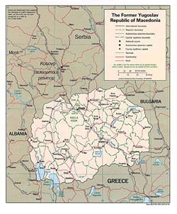 Политическая и административная карта Македонии с дорогами и городами.