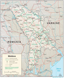 Большая политико-административная карта Молдовы с рельефом, дорогами и городами.
