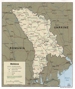 Политико-административная карта Молдовы с дорогами и городами.
