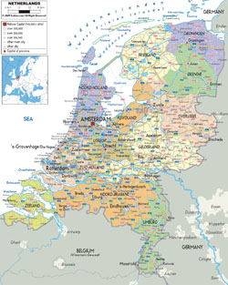 Подробная политико-административная карта Голландии с городами, дорогами и аэропортами.