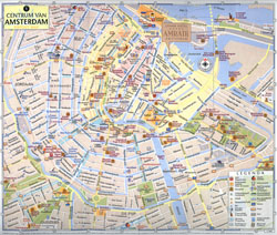 Большая туристическая карта центральной части Амстердама.