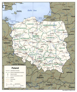 Детальная политическая и административная карта Польши с дорогами и городами.