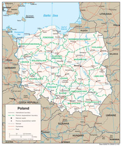 Большая политико-административная карта Польши с дорогами и городами.