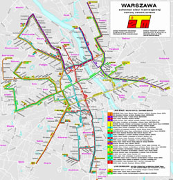 Детальная карта трамвайных коммуникаций Варшавы.