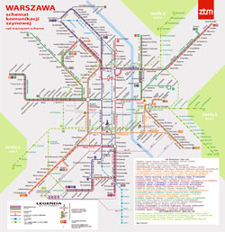 Большая подробная карта трамвайных коммуникаций Варшавы.