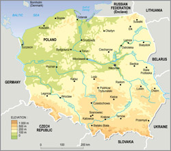 Физическая карта Польши.