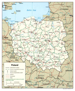 Политическая и административная карта Польши с дорогами и городами.