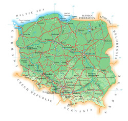 Карта автомобильных дорог Польши с городами и аэропортами.