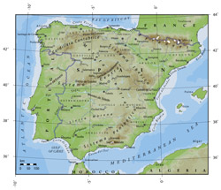 Карта высот Португалии и Испании.
