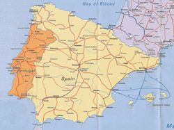 Карта автомагистралей Португалии и Испании.