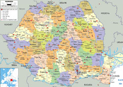 Подробная политическая и административная карта Румынии со всеми дорогами, городами и аэропортами.