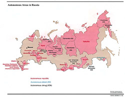 Подробная карта автономных территорий России.