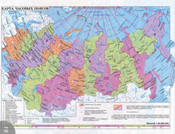 Подробная карта часовых поясов России.