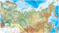 Большая подробная физическая карта России с дорогами и городами.
