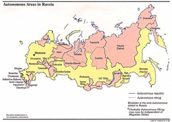 Карта автономных округов России.
