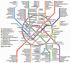 Карта-схема метро Москвы на английском языке.
