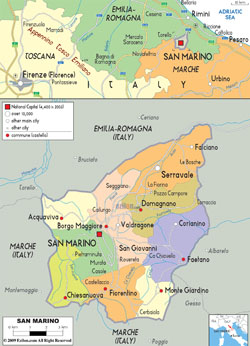 Подробная политическая и административная карта Сан-Марино со всеми дорогами и городами.