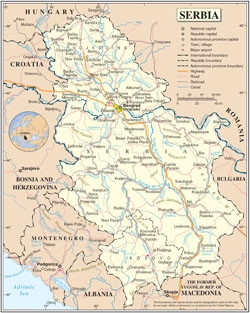 Большая политико-административная карта Сербии со всеми городами, дорогами и аэропортами.