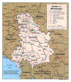 Политическая и административная карта Сербии и Черногории.