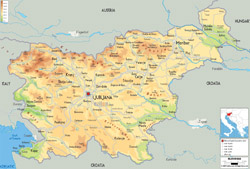 Подробная физическая карта Словении со всеми дорогами, городами и аэропортами.