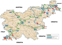 Большая карта международных автомагистральных сообщений Словении.