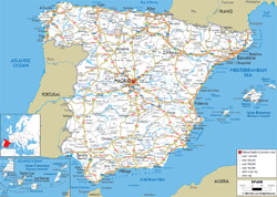 Подробная карта автомобильных дорог Испании со всеми городами и аэропортами.