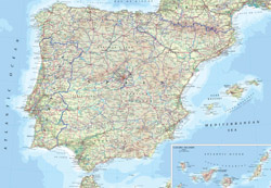 Карта автодорог Испании с городами.