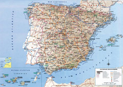 Автодорожная карта Испании с рельефом.