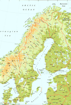 Подробная карта высот Швеции.