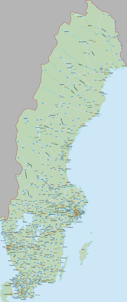 Большая автодорожная карта Швеции.
