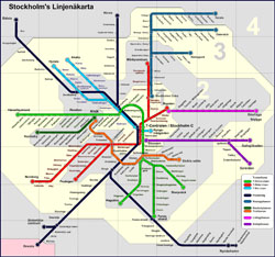 Подробная карта метро Стокгольма.