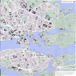 Подробная дорожная и туристическая карта центра Стокгольма с домами.