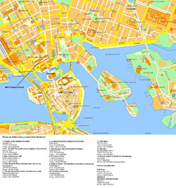 Подробная туристическая карта центральной части Стокгольма.