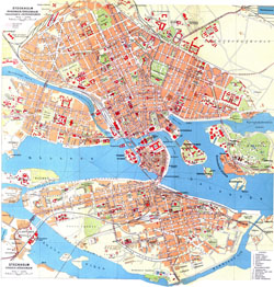 Большая детальная старая карта Стокгольма.