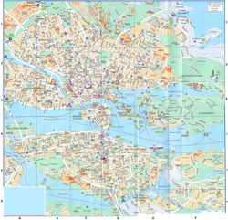 Большая детальная карта дорог центральной части Стокгольма с домами.