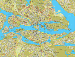 Большая подробная карта автодорог Стокгольма с домами.