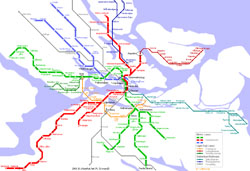 Большая карта метро (подземки) Стокгольма.
