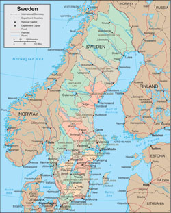 Политическая и административная карта Швеции.