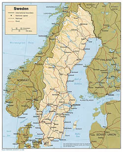 Политическая карта Швеции с рельефом.
