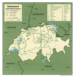 Административная карта Швейцарии.