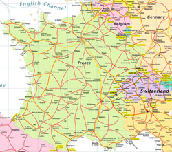 Карта автомагистралей Франции и Швейцарии.