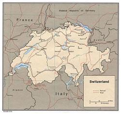 Политическая карта Швейцарии.