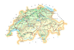 Карта автомобильных дорог Швейцарии с городами и аэропортами.