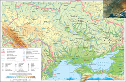 Подробная физическая карта Украины на украинском языке.